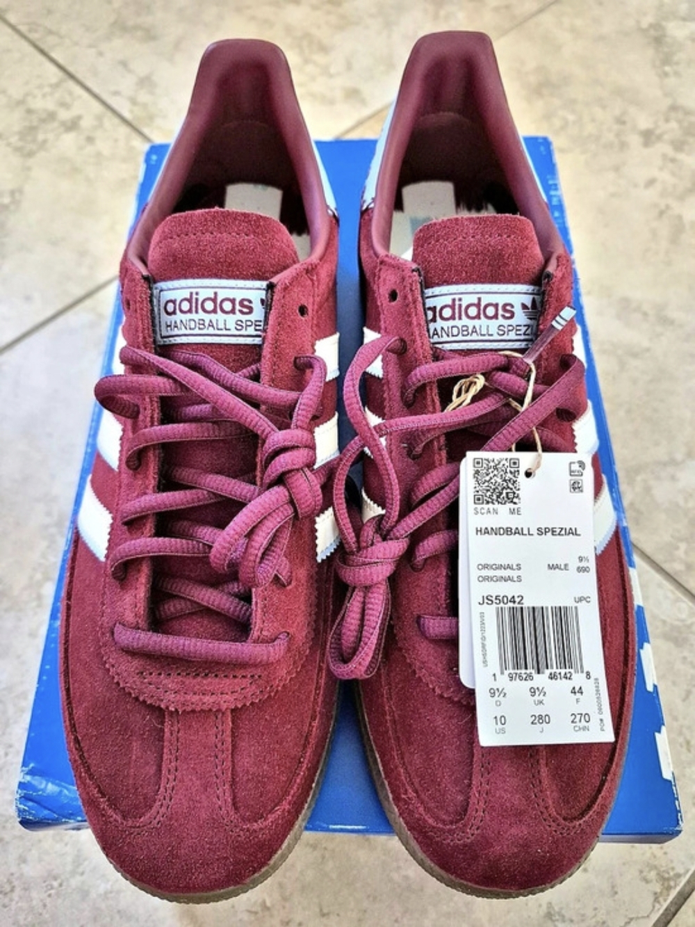 adidas Handball Spezial Sneakers Burgundy & White with Baby Blue NWT